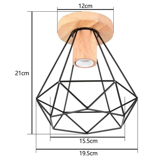 Modern Japanese Style Wood & Iron Ceiling Light – Vintage Cage Design