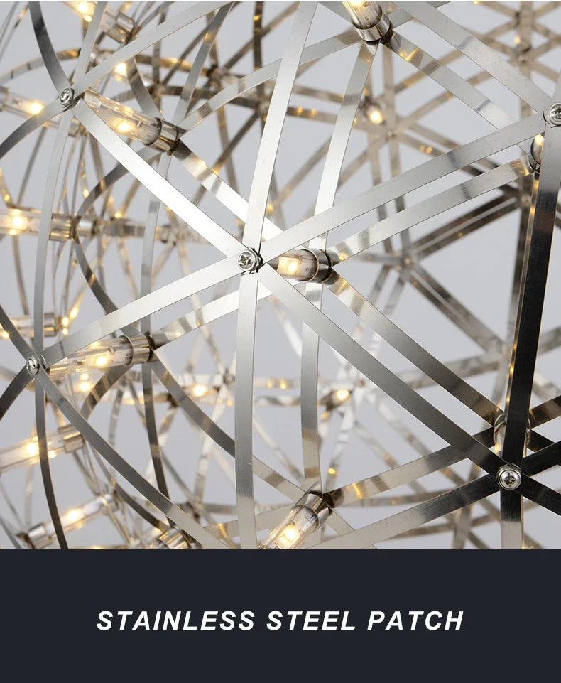 Modern Brief Loft Spark Ball LED Chandelier Fixture Firework Ball Stainless Steel Pendant Lamp for Home Decor Lighting 110-240V
