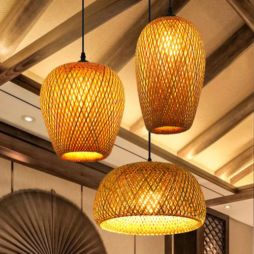 Handcrafted Bamboo Pendant Lamp – Wicker LED Ceiling Light
