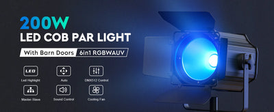200W RGBWA+UV COB Par Light – 6-in-1 DMX512 Stage Wash Light