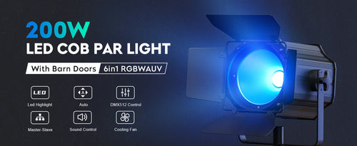 200W RGBWA+UV COB Par Light – 6-in-1 DMX512 Stage Wash Light
