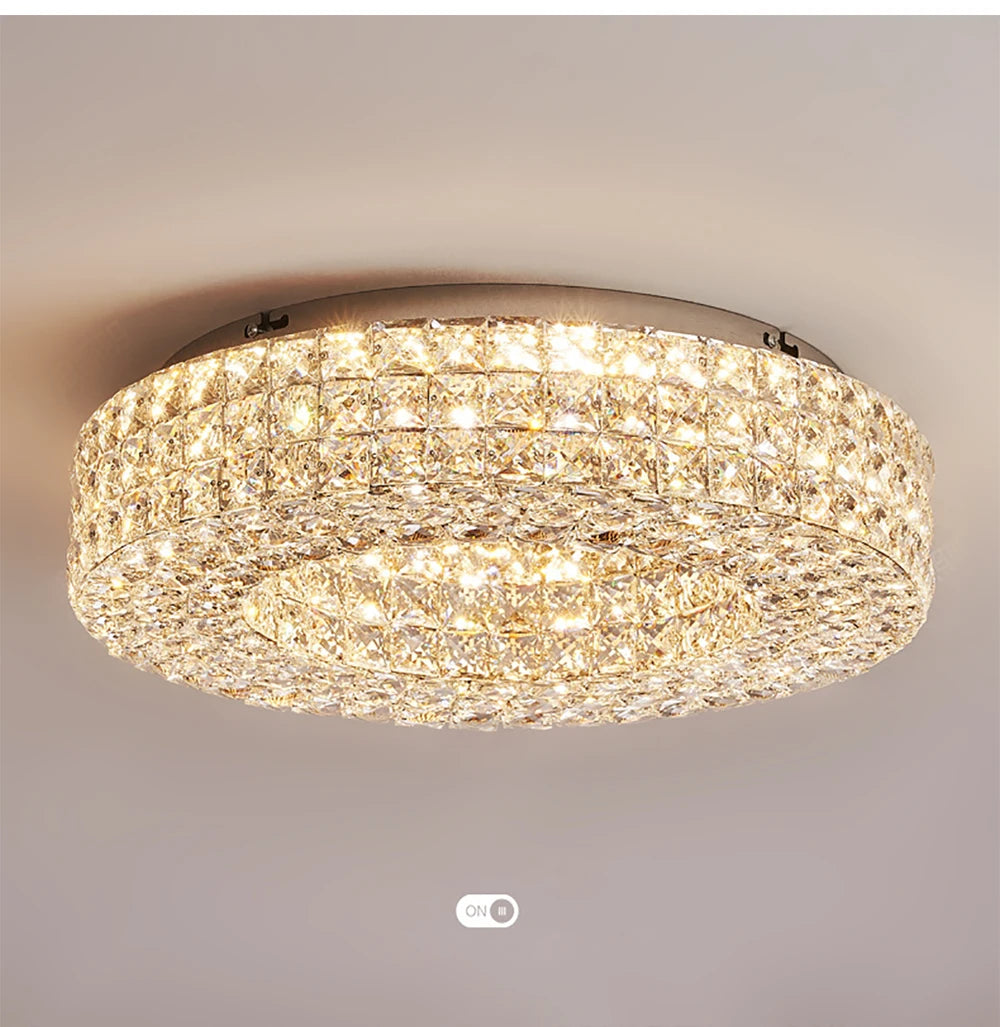 Luxury Round Crystal LED Ceiling Lights with Stainless Steel Design