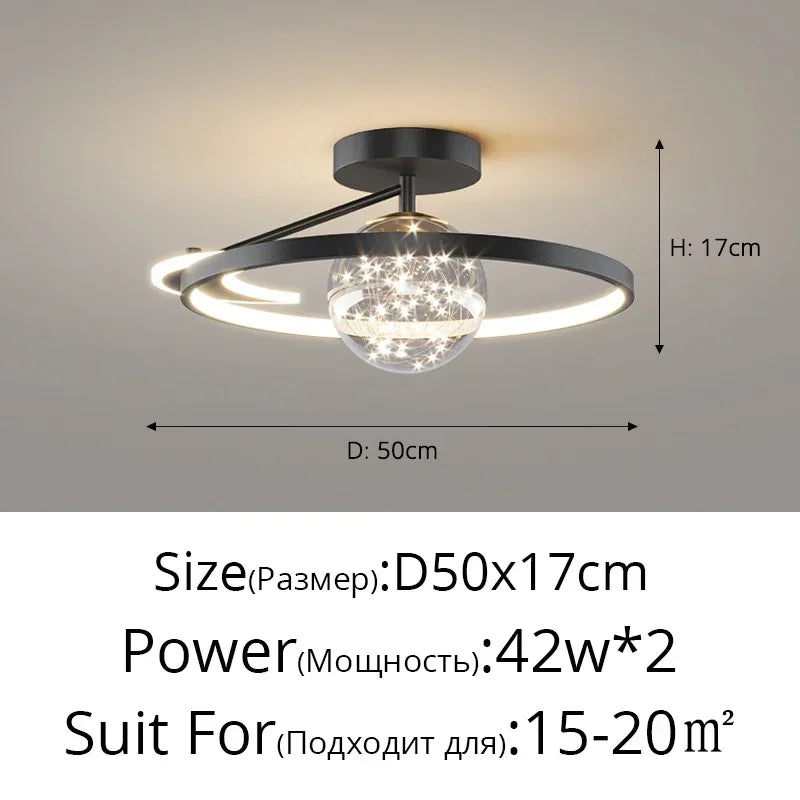 Nordic Luxury Starry LED Ceiling Lamp Is Used For the Bedroom, Living Room, and Kitchen. Golden White Black Remote Control Home Decoration