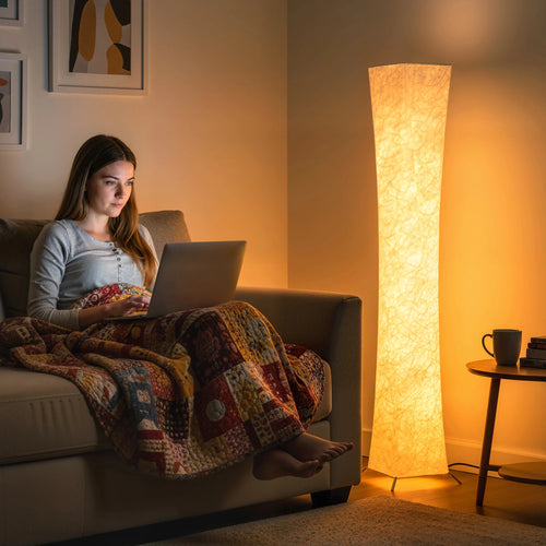 Modern Paper Shade Floor Lamp with 3-Level Brightness &amp; Foot Switch for Living Room, Bedroom &amp; Reading Corner
