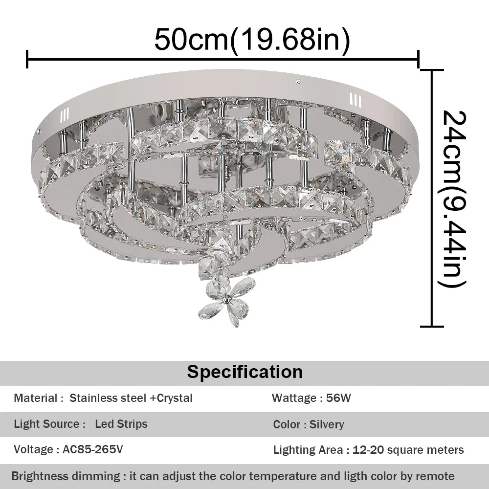 Crystal Modern LED Ceiling Lamp with Adjustable Light Modes and Chrome Finish
