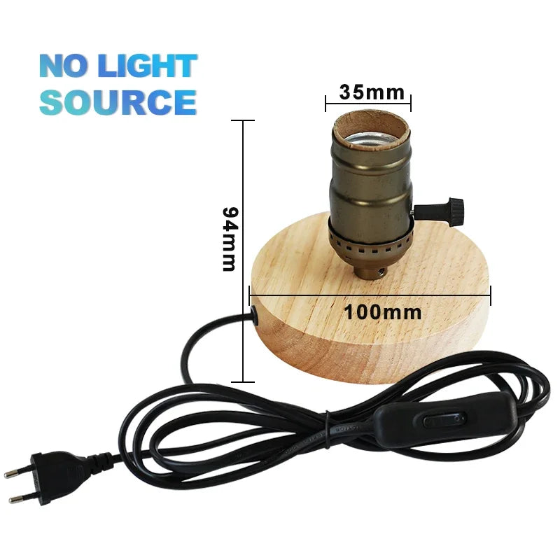 Modern Wood Table Lamp Retro E27 Desktop Decorative Light Indoor Art Lamp Living Room Bedroom Decoration Wood Light Base