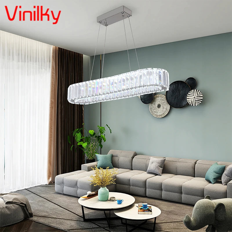 Modern Crystal LED Ceiling Pendant Light with Stainless Steel Design