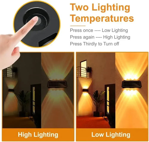 Solar LED Wall Light Outdoor Waterproof – Up & Down Lighting High Brightness Garden Lamp (4/6/8 LED