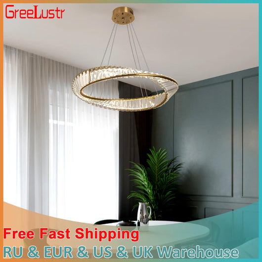 Ring Led Hanging Light Pendant Lamp Luxury Gold Copper New Chandelier Lustre Ceiling Lamp Living Dining Room Home Decor Fixture| Upload