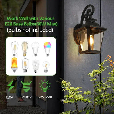 14″ Outdoor Wall Lanterns (2-Pack) – Black Waterproof Vintage Sconces