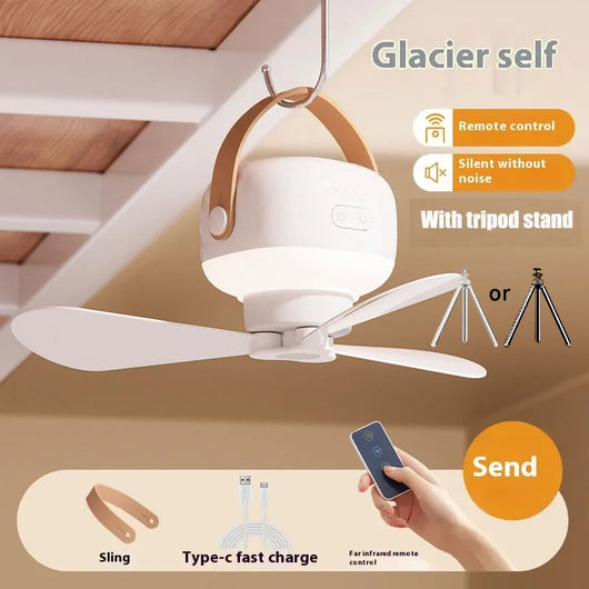 Portable Rechargeable Ceiling Fan with LED Light & Remote Control