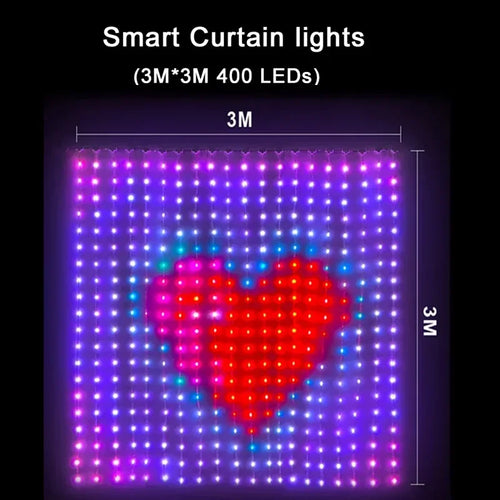 LED Smart Curtain Light RGB Fantasy Color DIY Text Custom Pattern for Windows and Room Decoration