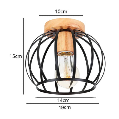Modern Japanese Style Wood & Iron Ceiling Light – Vintage Cage Design