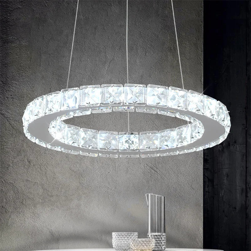 LED Luxury Ring Pendant Light with Crystal Accents and Adjustable Color Modes