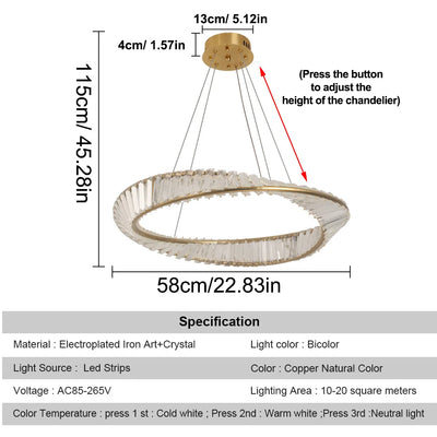 Ring Led Hanging Light Pendant Lamp Luxury Gold Copper New Chandelier Lustre Ceiling Lamp Living Dining Room Home Decor Fixture| Upload