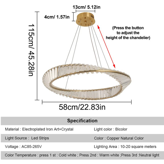 Ring Led Hanging Light Pendant Lamp Luxury Gold Copper New Chandelier Lustre Ceiling Lamp Living Dining Room Home Decor Fixture| Upload