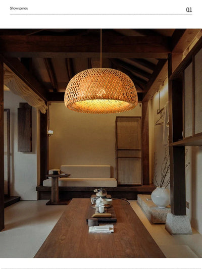 Handcrafted Bamboo Pendant Lamp – Wicker LED Ceiling Light