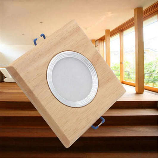 Square Solid Wood LED Downlight – Modern Minimalist Ceiling Light