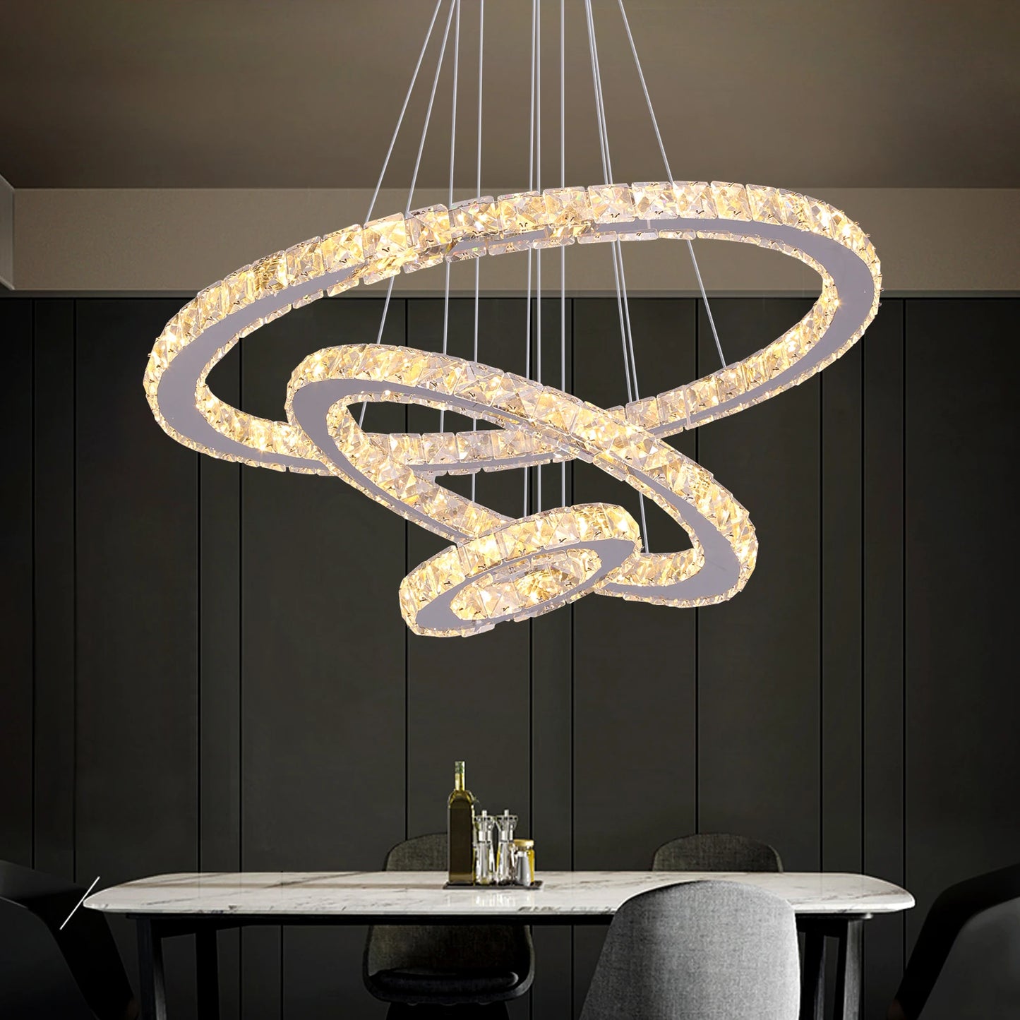 Luxury Three-Ring Crystal LED Kitchen Light with Adjustable Color Modes