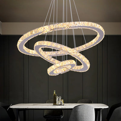 Luxury 3-Ring Crystal LED Kitchen Ceiling Light – Adjustable Color Modes