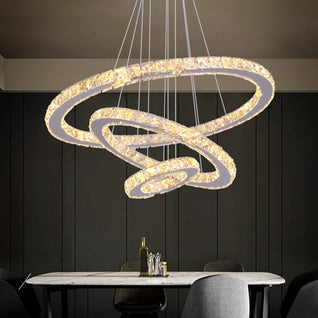 Luxury 3-Ring Crystal LED Kitchen Ceiling Light – Adjustable Color Modes