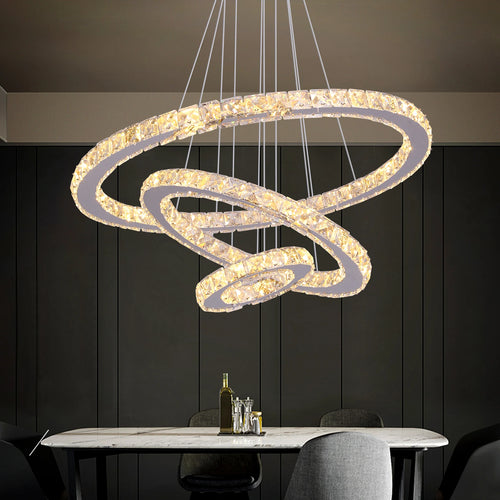 Luxury 3-Ring Crystal LED Kitchen Ceiling Light – Adjustable Color Modes
