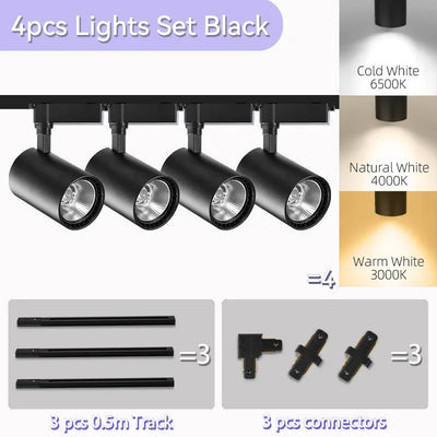 LED COB Track Light Set – Adjustable Spotlight Rail System