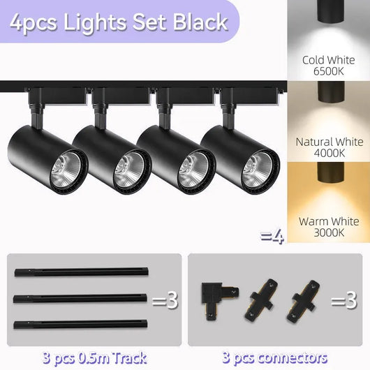 LED COB Track Light Set – Adjustable Spotlight Rail System