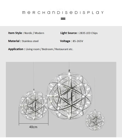 Modern Brief Loft Spark Ball LED Chandelier Fixture Firework Ball Stainless Steel Pendant Lamp for Home Decor Lighting 110-240V