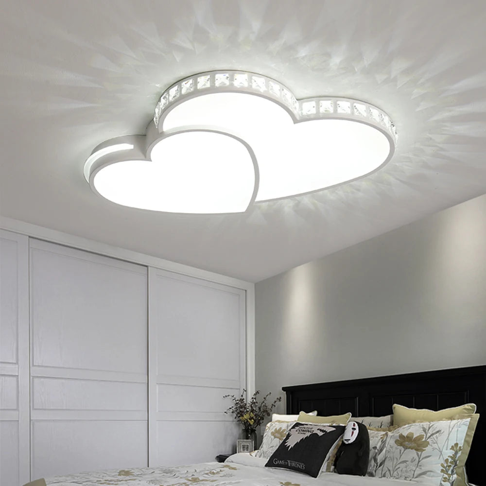 Modern Heart-Shaped LED Ceiling Light with Crystal Design