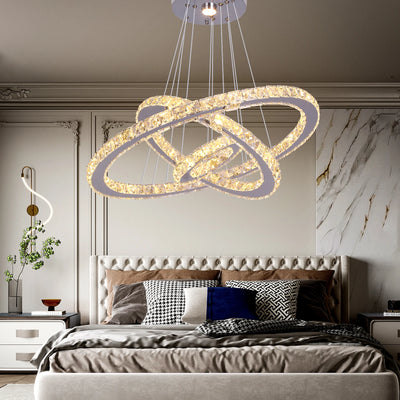 Luxury 3-Ring Crystal LED Kitchen Ceiling Light – Adjustable Color Modes