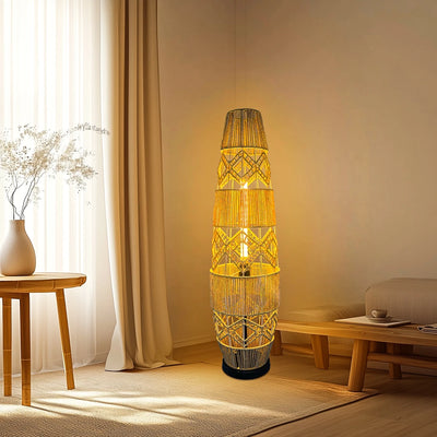 Boho Rattan Floor Lamp with LED Light Bar – Corner Reading Lamp