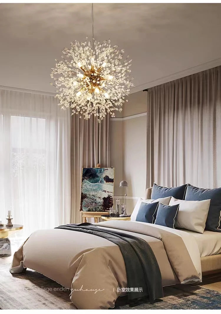 Modern Crystal Fireball LED Pendant Light with Geometric Star Design