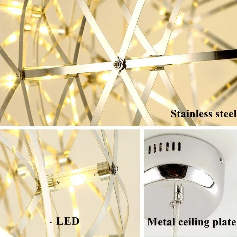 Modern Brief Loft Spark Ball LED Chandelier Fixture Firework Ball Stainless Steel Pendant Lamp for Home Decor Lighting 110-240V