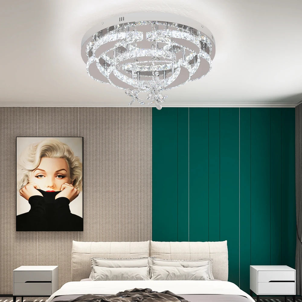 Crystal Modern LED Ceiling Lamp with Adjustable Light Modes and Chrome Finish