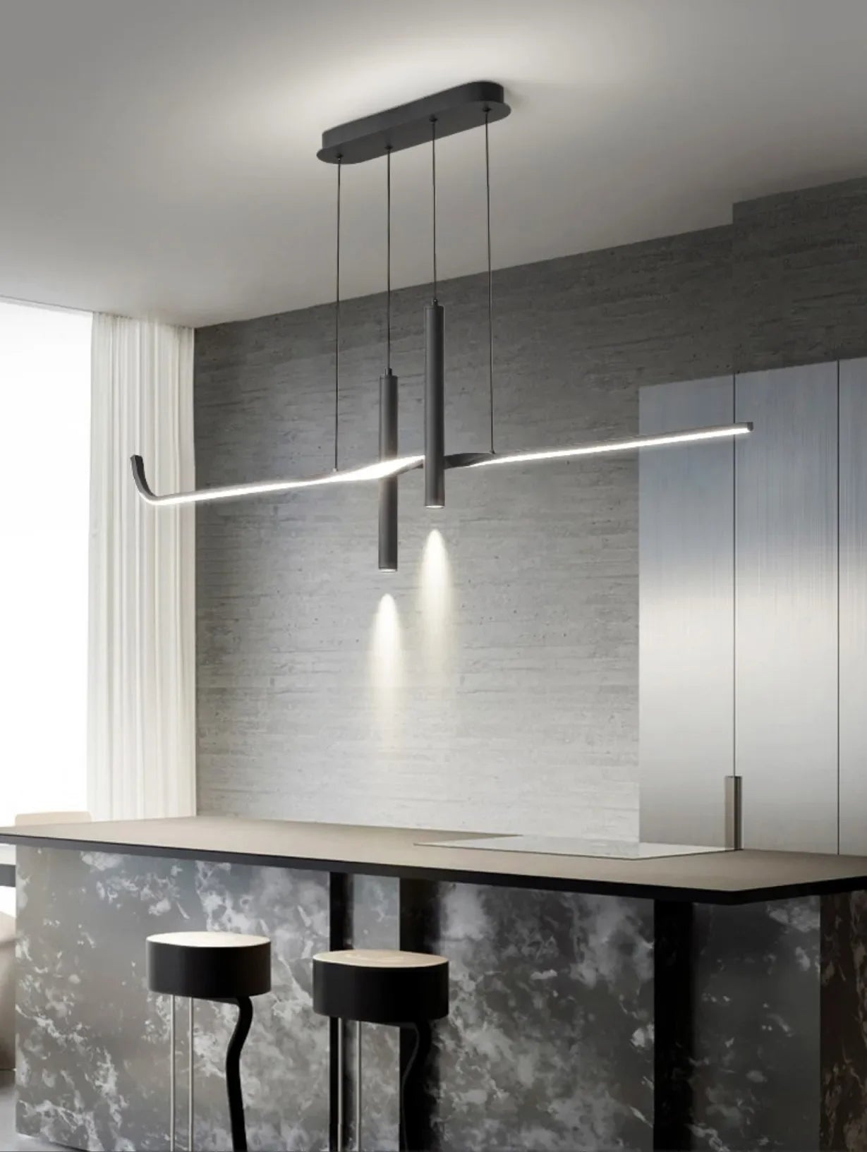 Modern Linear LED Chandelier with Adjustable Spotlights
