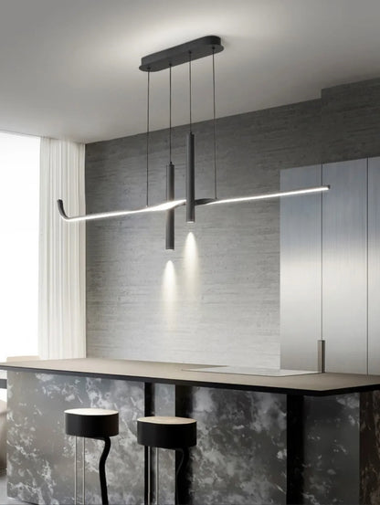 Modern Linear LED Chandelier with Adjustable Spotlights