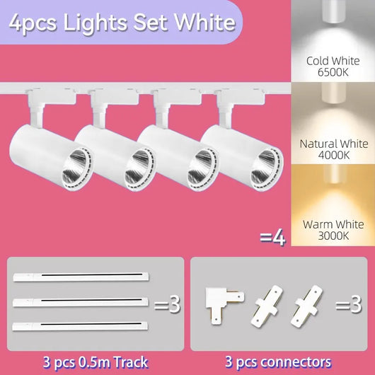 LED COB Track Light Set – Adjustable Spotlight Rail System