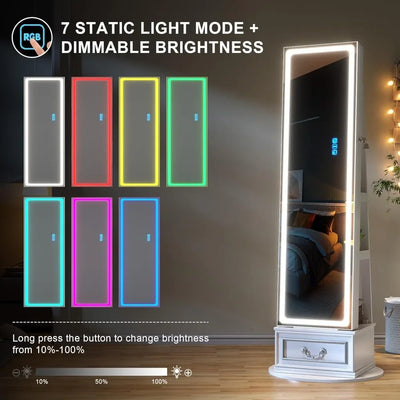 LED Full Length Mirror Jewelry Cabinet – RGB Lighted Lockable Organizer