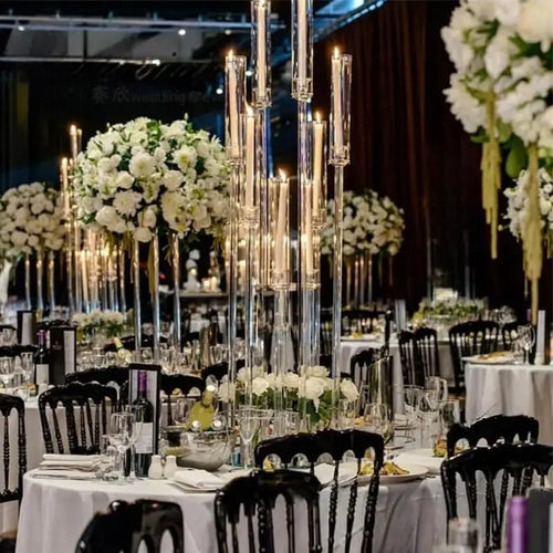 20-Pack Acrylic Wedding Candelabras – 38.5″ Clear 8-Arm Centerpieces