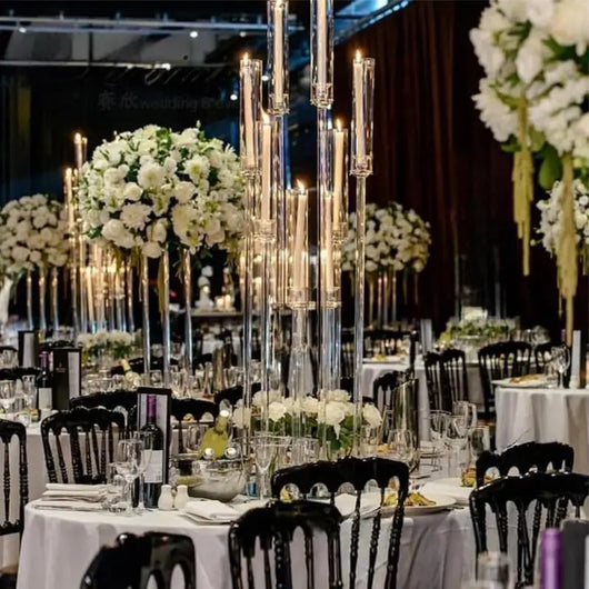 20-Pack Acrylic Wedding Candelabras – 38.5″ Clear 8-Arm Centerpieces