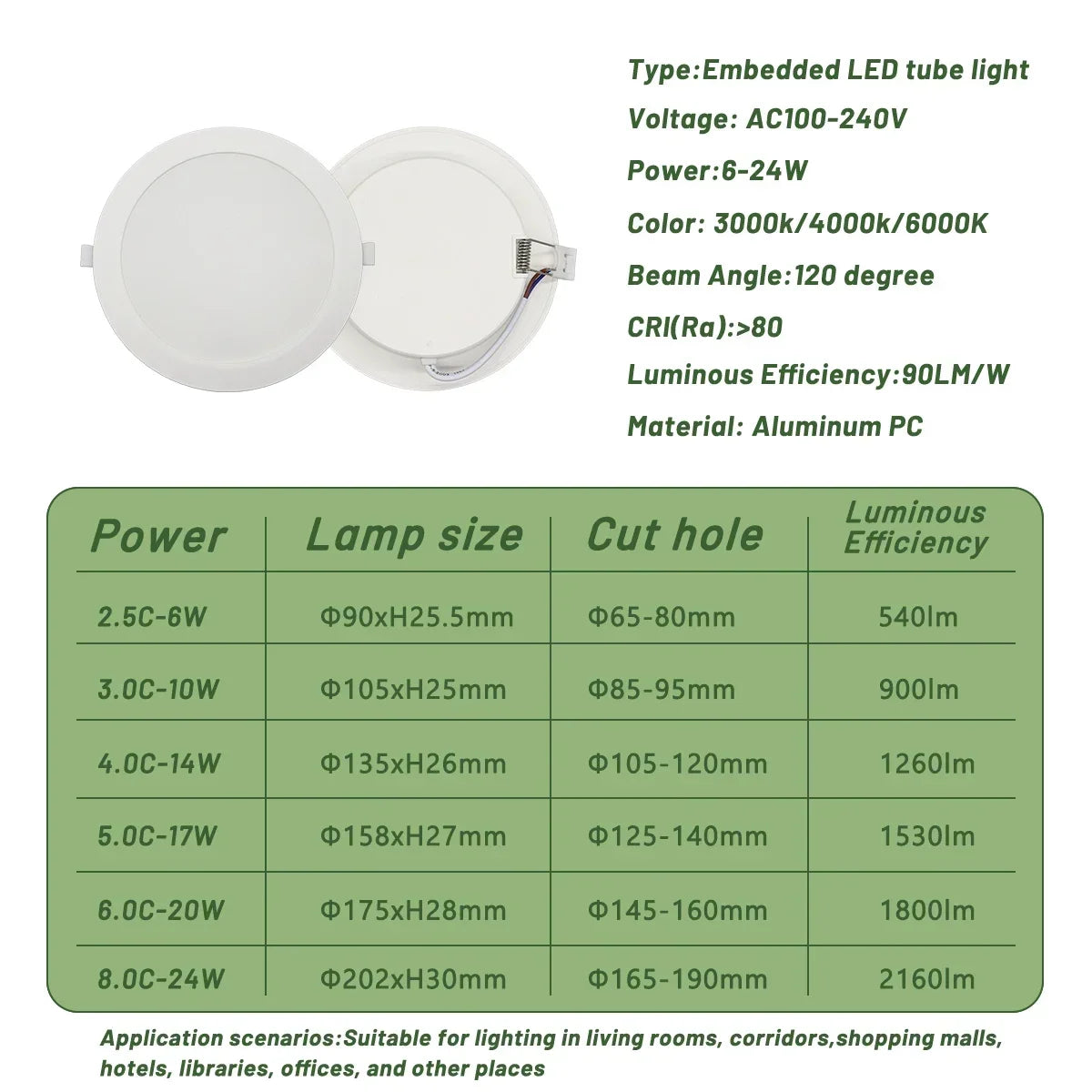 Recessed LED Downlight with Universal Voltage and 249–2000 Lumen Output