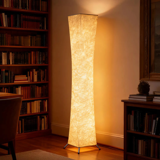 Modern Paper Shade Floor Lamp with 3-Level Brightness &amp; Foot Switch for Living Room, Bedroom &amp; Reading Corner