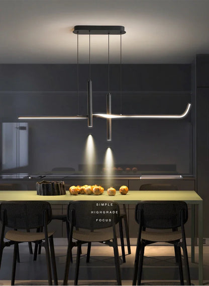 Modern Linear LED Chandelier with Adjustable Spotlights