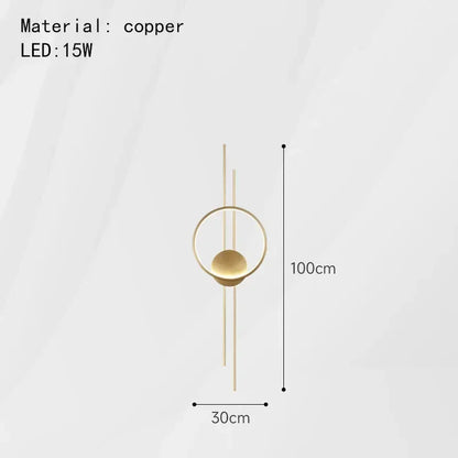 Modern Minimalist Copper LED Wall Lamp, Bedside Living Room Background Wall, Foyer, Aisle Atmosphere Decoration Wall Lamp