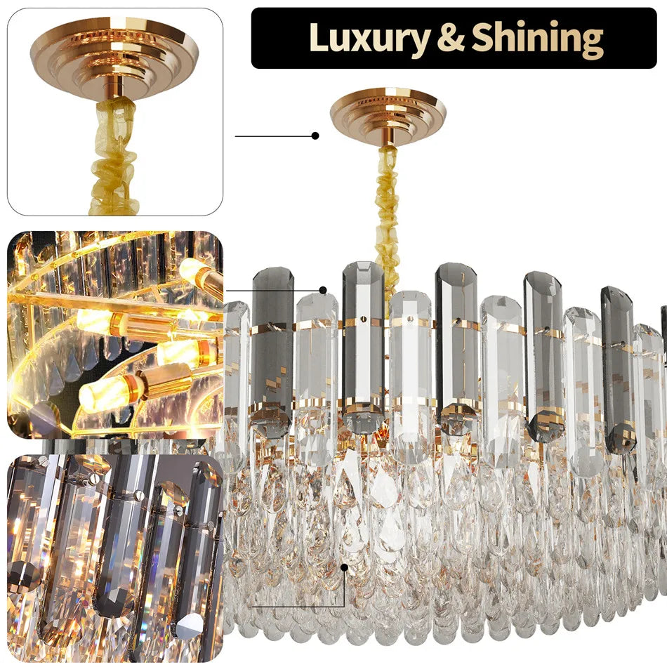 Contemporary Crystal Semi-Flush Ceiling Light with Adjustable Height and E14 LED Support