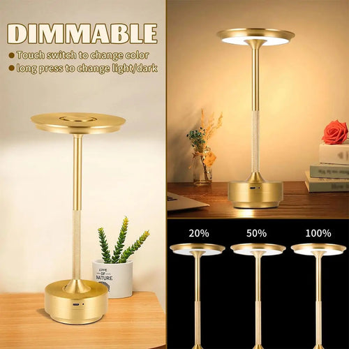Rechargeable LED Table Lamp – Touch Dimmable USB Desk Light (Black, Gold, Silver)
