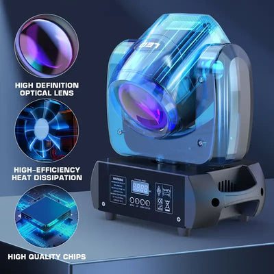 U'King 150W Beam Moving Head Light Rotating 18 Prisms 14 Gobos LED Rainbow Effect Zoom Stage Light DMX512 for DJ Disco Wedding