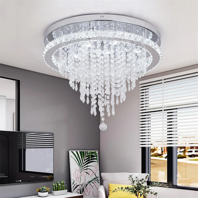 Luxury Crystal LED Ceiling Lamp with Remote Dimming and Dual Color Modes