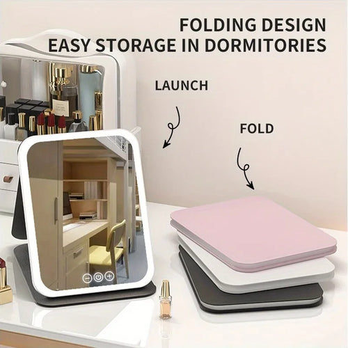 LED Makeup Mirror with 3-Color Lighting &amp; Dimmable Touch Screen